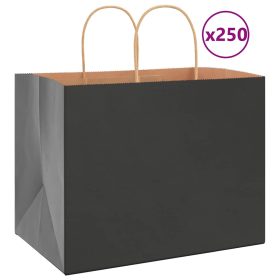  250 db fekete papírzacskók fogantyúkkal 32x22x24 cm