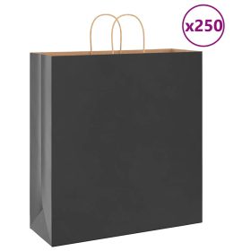  250 db fekete papírzacskók fogantyúkkal 45x17x48 cm