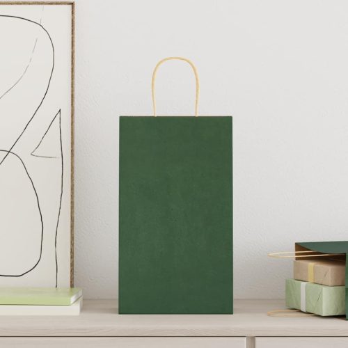  50 db zöld papírzacskók fogantyúkkal 21x11x36 cm