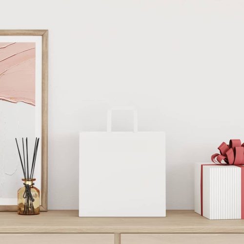  50 db fehér papírzacskók fogantyúkkal 26x17x25 cm