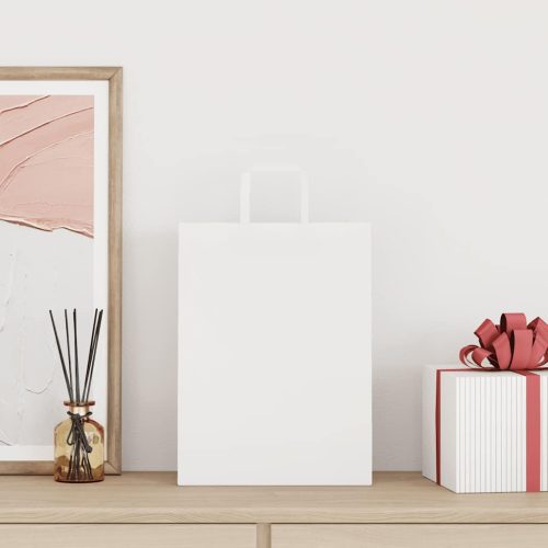  250 db fehér papírzacskók fogantyúkkal 26x12x35 cm