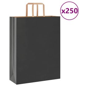  250 db fekete papírzacskók fogantyúkkal 32x12x42 cm