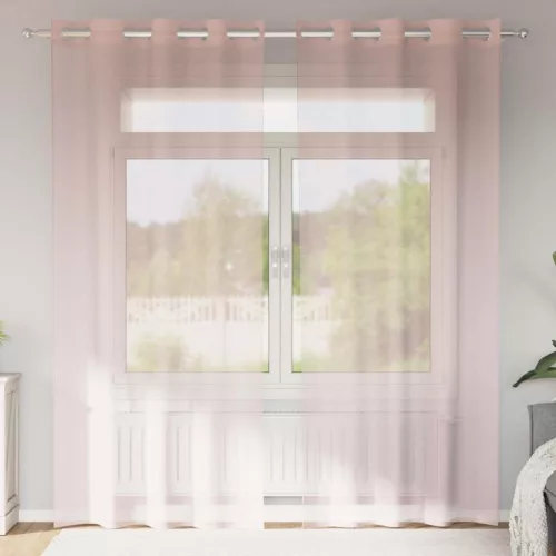  2 db világos rózsaszínű fátyolfüggönyök rojtokkal 140x225 cm