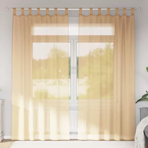  2 db homokszínű voile függönyök rúd zsebekkel