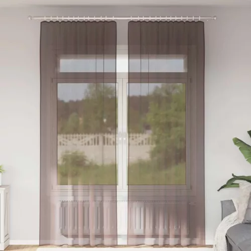  2 db barna fátyolfüggönyök fülecske tetejével 140x260 cm