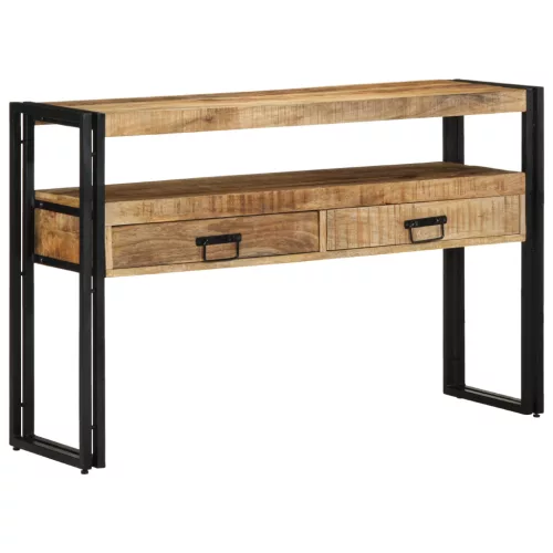  Fekete Asztalok 120x33x75 cm Tömör Mangófából és Fémből