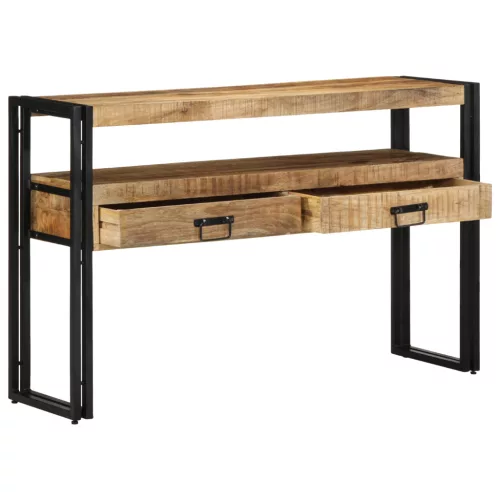  Fekete Asztalok 120x33x75 cm Tömör Mangófából és Fémből