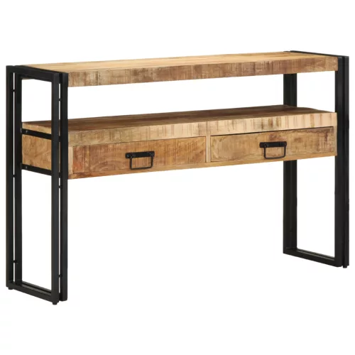  Fekete Asztalok 120x33x75 cm Tömör Mangófából és Fémből