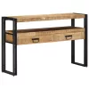  Fekete Asztalok 120x33x75 cm Tömör Mangófából és Fémből