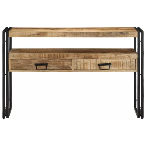  Fekete Asztalok 120x33x75 cm Tömör Mangófából és Fémből