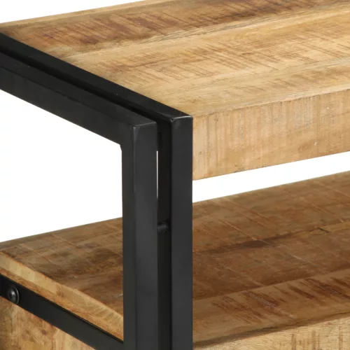  Fekete Asztalok 120x33x75 cm Tömör Mangófából és Fémből