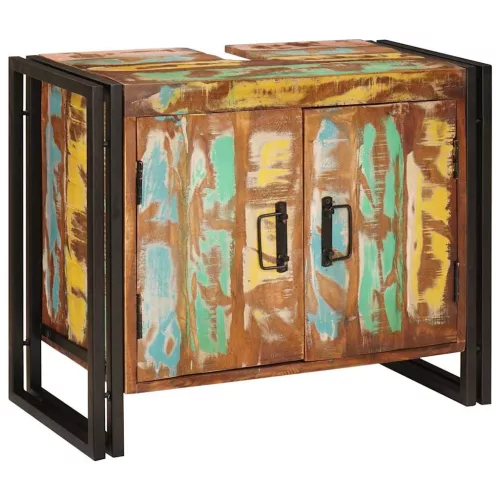  Fürdőszobai mosdószekrény Tömör Újrahasznosított Fa, Vas