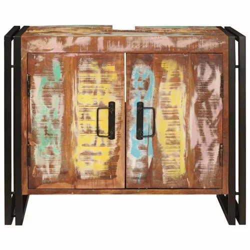  Fürdőszobai mosdószekrény Tömör Újrahasznosított Fa, Vas