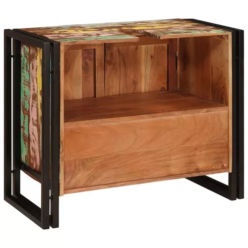  Fürdőszobai mosdószekrény Tömör Újrahasznosított Fa, Vas