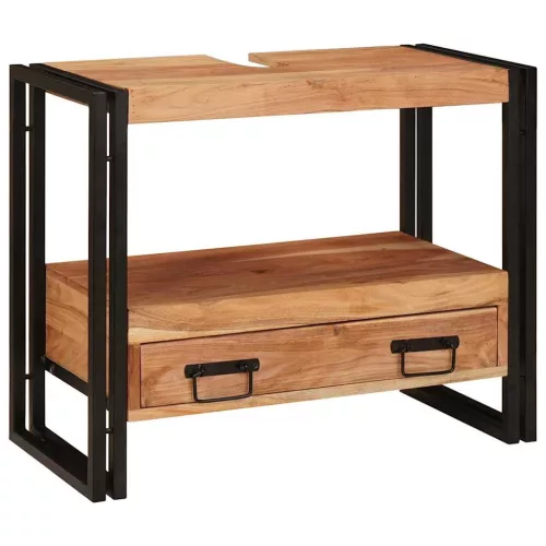  Fürdőszobai mosdószekrény 71 x 33 x 58 cm Tömör Akácfa, Vas