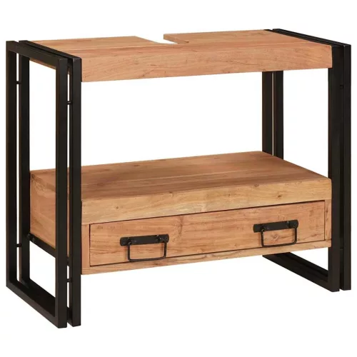  Fürdőszobai mosdószekrény 71 x 33 x 58 cm Tömör Akácfa, Vas