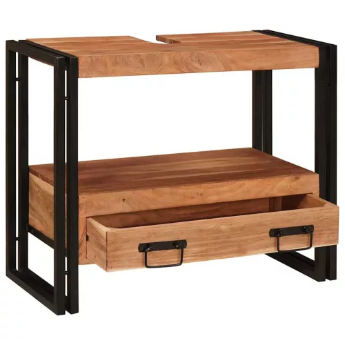  Fürdőszobai mosdószekrény 71 x 33 x 58 cm Tömör Akácfa, Vas