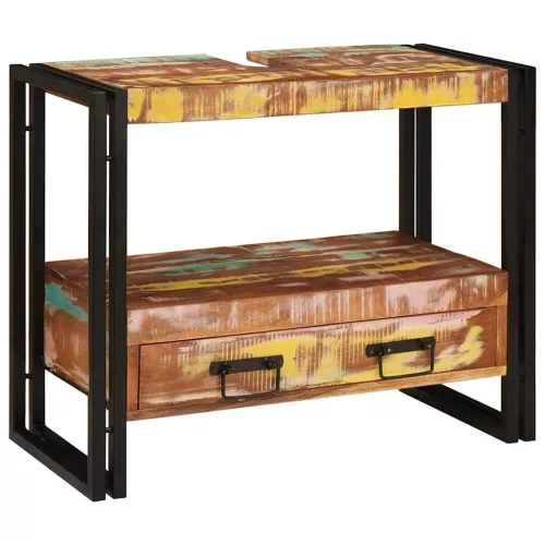  Fürdőszobai mosdószekrény Tömör Újrahasznosított Fa, Vas