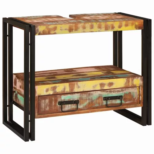  Fürdőszobai mosdószekrény Tömör Újrahasznosított Fa, Vas