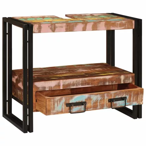  Fürdőszobai mosdószekrény Tömör Újrahasznosított Fa, Vas