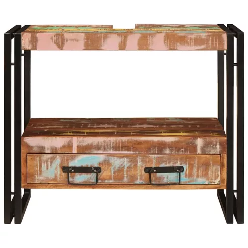  Fürdőszobai mosdószekrény Tömör Újrahasznosított Fa, Vas