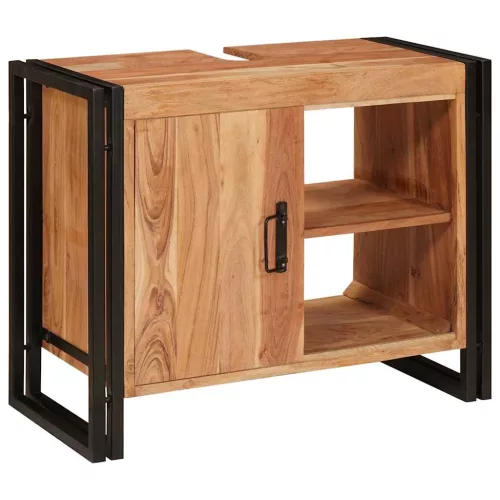  Fürdőszobai mosdószekrény 71 x 33 x 58 cm Tömör Akácfa, Vas