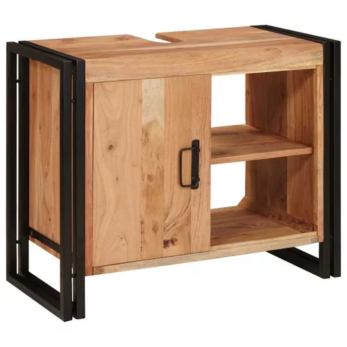  Fürdőszobai mosdószekrény 71 x 33 x 58 cm Tömör Akácfa, Vas