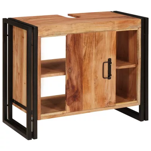  Fürdőszobai mosdószekrény 71 x 33 x 58 cm Tömör Akácfa, Vas