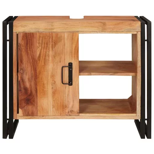  Fürdőszobai mosdószekrény 71 x 33 x 58 cm Tömör Akácfa, Vas