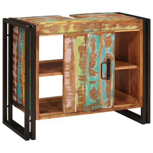  Fürdőszobai mosdószekrény Tömör Újrahasznosított Fa, Vas