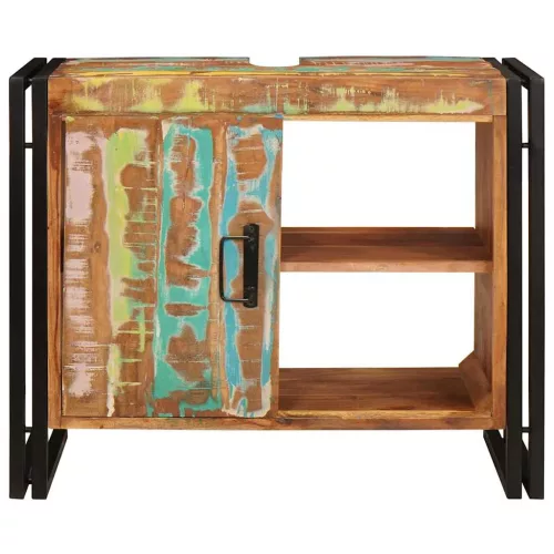  Fürdőszobai mosdószekrény Tömör Újrahasznosított Fa, Vas