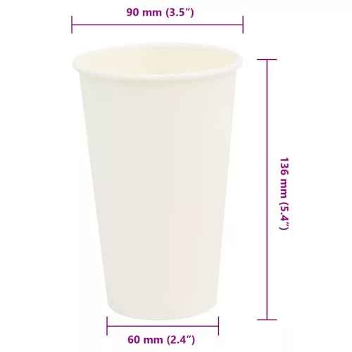  1000 db fehér papír kávéscsészék 16oz 400ml