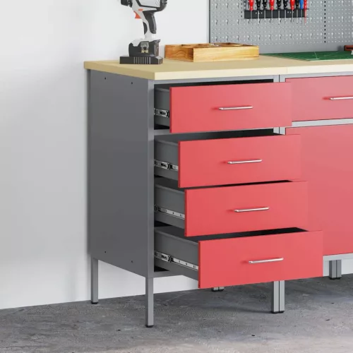  Munkapad Piros és Szürke 50 x 55 x 85 cm Műszaki fa és acél