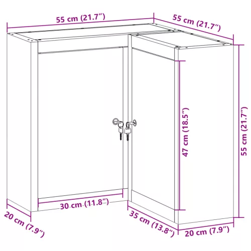  Sarok Szerszámtároló Szekrény Falra Szerelhető és Zárható Fekete Acél