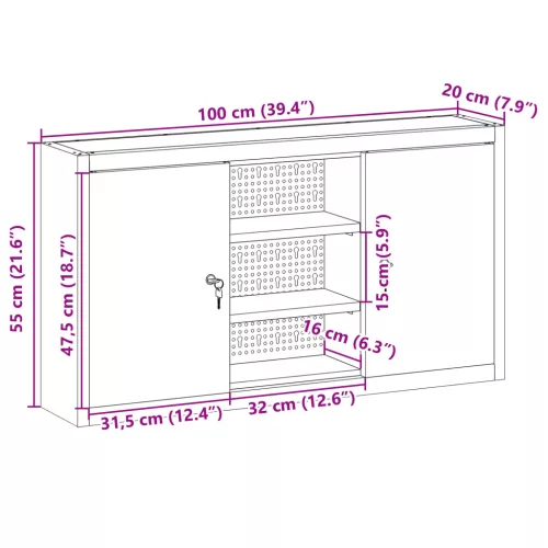  Falra Szerelhető Szerszámos Szekrény Pegboarddal Fekete 100x20x55 cm Acél