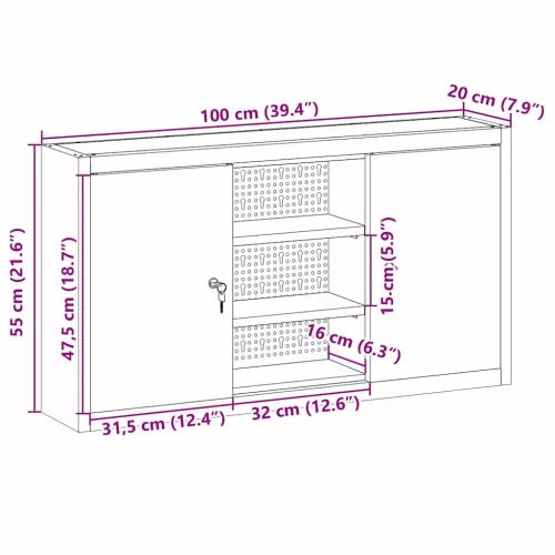  Szerszám szekrény polcokkal Piros és Szürke 50 x 20 x 55 cm
