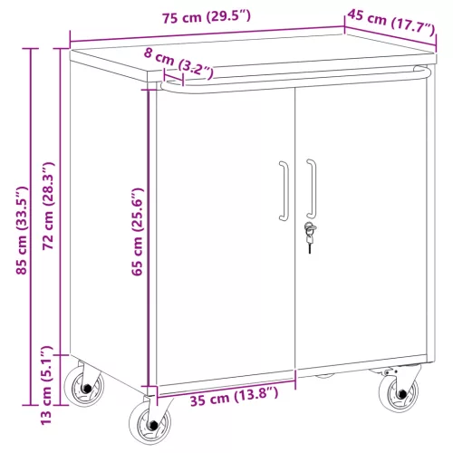 Szerszámos szekrény kerekekkel és zárható fekete 75x45x85 cm acél