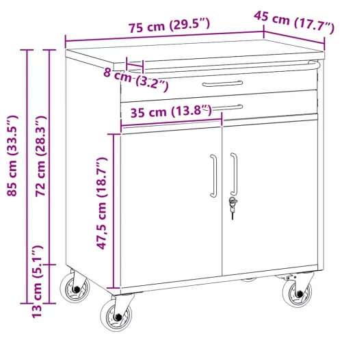  Műhelypad Piros és Szürke 75 x 45 x 85 cm Műszaki fa és acél
