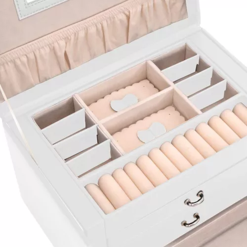  ékszerdoboz 3 rétegű tükörrel zárható fehér 26x18x17,5 cm