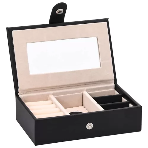  ékszerdoboz 3 rétegű tükörrel zárható fekete 26x18x17,5 cm