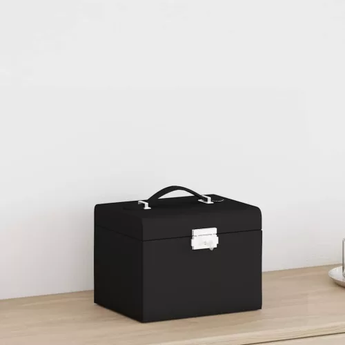  ékszerdoboz 3 rétegű tükörrel zárható fekete 26x18x17,5 cm