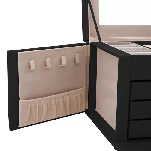  ékszerdoboz 3 rétegű tükörrel zárható fekete 26x18x17,5 cm