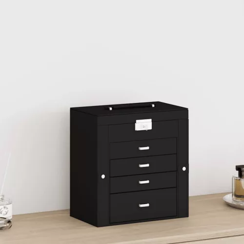  ékszerdoboz 5 rétegű tükörrel zárható fekete színű