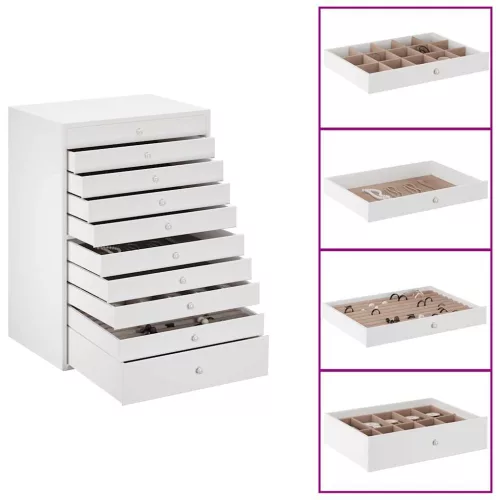  10 rétegű ékszerdoboz óratartókkal Fehér 29x20,5x40,5 cm