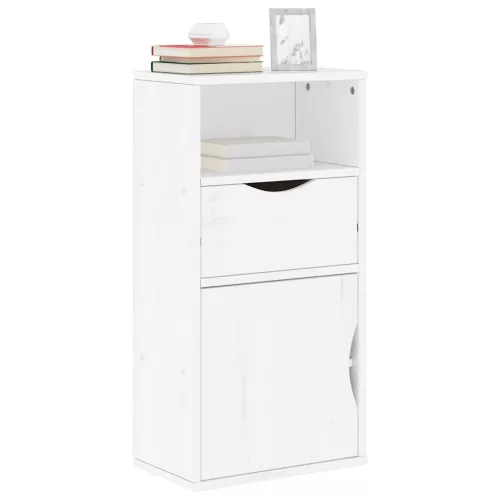  ODDA tömörfa fenyőfa oldalsó szekrény fiókkal fehér 40x24x79 cm