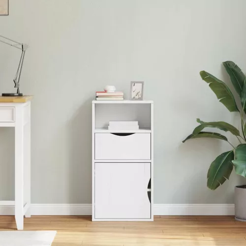  ODDA tömörfa fenyőfa oldalsó szekrény fiókkal fehér 40x24x79 cm