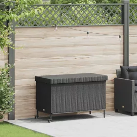    fekete polyrattan kerti tárolóláda kerekekkel 110x55x73 cm