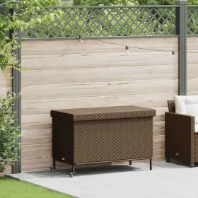    barna polyrattan kerti tárolóláda kerekekkel 110x55x73 cm