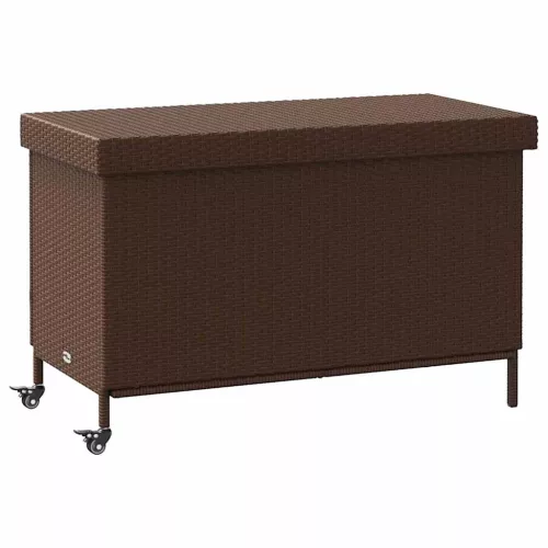  barna polyrattan kerti tárolóláda kerekekkel 110x55x73 cm