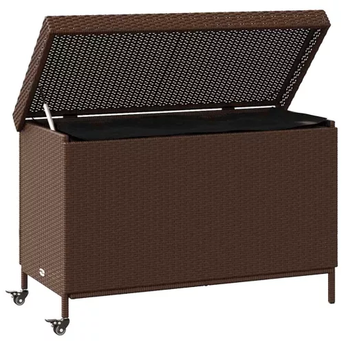  barna polyrattan kerti tárolóláda kerekekkel 110x55x73 cm